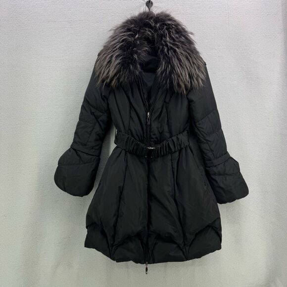 Fuga eff. By Liquid Black Down filled Fur Collared Puffer Coat Size S - Picture 2 of 14